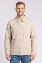 Men Solid Jacket Shirt, Beige