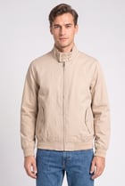 Men Solid Bomber Jacket, Beige