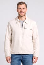 Men Solid Long Sleeve Jacket Shirt, Light Beige