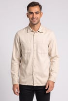 Men Regular Fit Plain Long Sleeve Casual Shirt, Beige