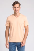 Men V-Neck Short Sleeve Plain T-Shirt, Peach