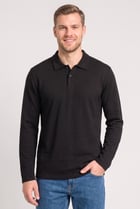 Men Regular Fit Long Sleeve Textured Polo Shirt, Black