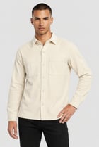 Men Regular Fit Long Sleeve Corduroy Casual Shirt, Ivory