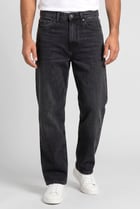 Men Baggy Fit Solid Non Stretchable Denim Jeans, Washed Black