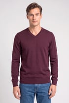Men Crew Neck Long Sleeve Knitted Sweater, Burgundy