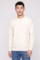 Men Crew Neck Textured Long Sleeve Sweater, Cream