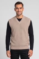 Men V Neck Knitted Sweater Vest, Beige
