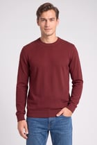 Men Crew Neck Long Sleeve Knitted Sweater, Burgundy