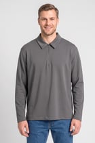 Men Regular Fit Plain Long Sleeve Polo Shirt, Grey