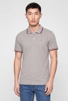 Men Slim Fit Embroidered Short Sleeve Polo Shirt, Light Grey