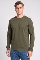 Men Crew Neck Long Sleeve Plain T-Shirt, Olive