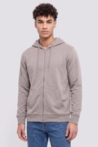 Men Plain Long Sleeve Hoodie, Taupe