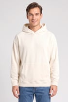 Men Ribbed Long Sleeve Hoodie, Cream