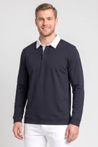 Men Regular Fit Long Sleeve Plain Polo Shirt, Dark Navy