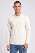 Men Spread Collar Long Sleeve Polo Shirt, Off White
