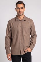 Men Regular Fit Long Sleeve Heather Jacket Shirt, Brown