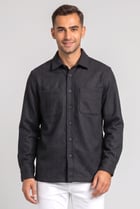 Men Oversized Fit Long Sleeve Textured Jacket Shirt, Black