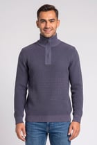 Men Turtle Neck Crochet Sweater, Slate Grey