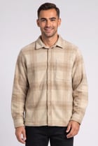 Men Plaid Long Sleeve Jacket Shirt, Beige