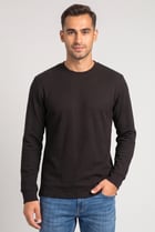 Men Crew Neck Long Sleeve Textured T-Shirt, Black
