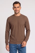 Men Crew Neck Long Sleeve Textured T-Shirt, Brown