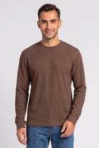 Men Crew Neck Long Sleeve Textured T-Shirt, Brown