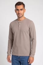 Men Henley Neck Long Sleeves Textured T-Shirt, Beige