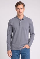Men Regular Fit Plain Long Sleeve Polo Shirt, Slate Blue