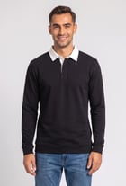 Men Regular Fit Long Sleeve Plain Polo Shirt, Black