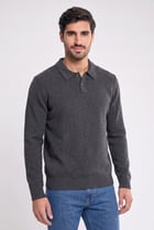 Men Spread Neck Knitted Sweater, Dark Grey