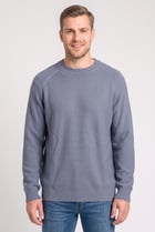 Men Ribbed Collar Long Sleeve Knitted Sweater, Slate Blue