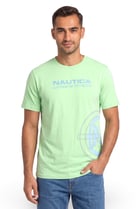 Men Crew Neck Short Sleeve Brand Logo T-Shirt, Light Green