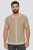 Men Spread Collar Short Sleeve Knitted Polo Shirt, Beige