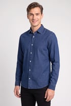 Men Regular Fit Washed Long Sleeve Denim Shirt, Navy