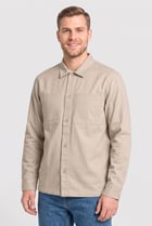 Men Regular Fit Long Sleeve Solid Jacket Shirt, Dark Beige
