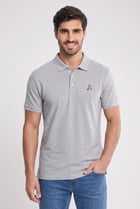 Men Regular Fit Brand Logo Short Sleeve Polo Shirt, Grey