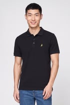 Men Regular Fit Brand Logo Short Sleeve Polo Shirt, Black
