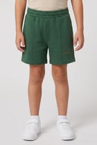 Kids Boy Brand Logo Basic Shorts, Forest Green