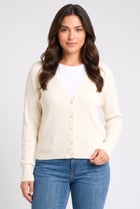 Women V-Neck Textured Cardigan, Cream