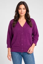 Women V-Neck Textured Cardigan, Purple