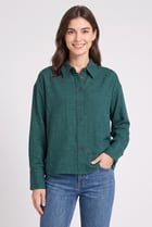 Women Regular Fit Plain Long Sleeve Shirt, Deep Green