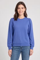 Women Crew Neck Puffed Sleeve Solid Blouse, Amparo Blue