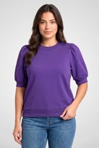 Women Crew Neck Balloon Sleeve Solid Top, Purple