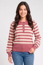 Women Spread Collar Stripe Sweater, Multicolor