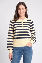 Women Spread Collar Stripe Sweater, Multicolor