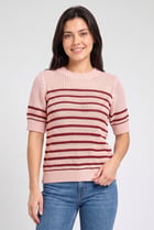 Women Crew Neck Eyelet Sweater, Multicolor