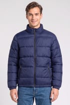 Men Quilted Puffer Jacket, Navy Blue