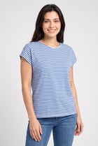 Women Round Neck Cap Sleeve Stripe T-Shirt, Multicolor