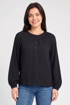 Women Crew Neck Long Sleeve Plain Blouse, Black