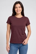 Women Crew Neck Short Sleeve Plain T-Shirt, Burgundy